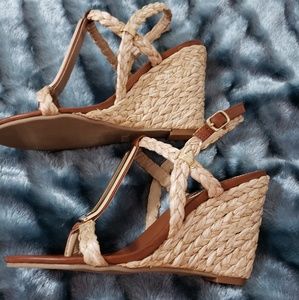 MIA Open Toe Wedges Natural Raffia Size 6